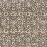 5' X 8' Grey And Tan Floral Power Loom Stain Resistant Area Rug With Fringe