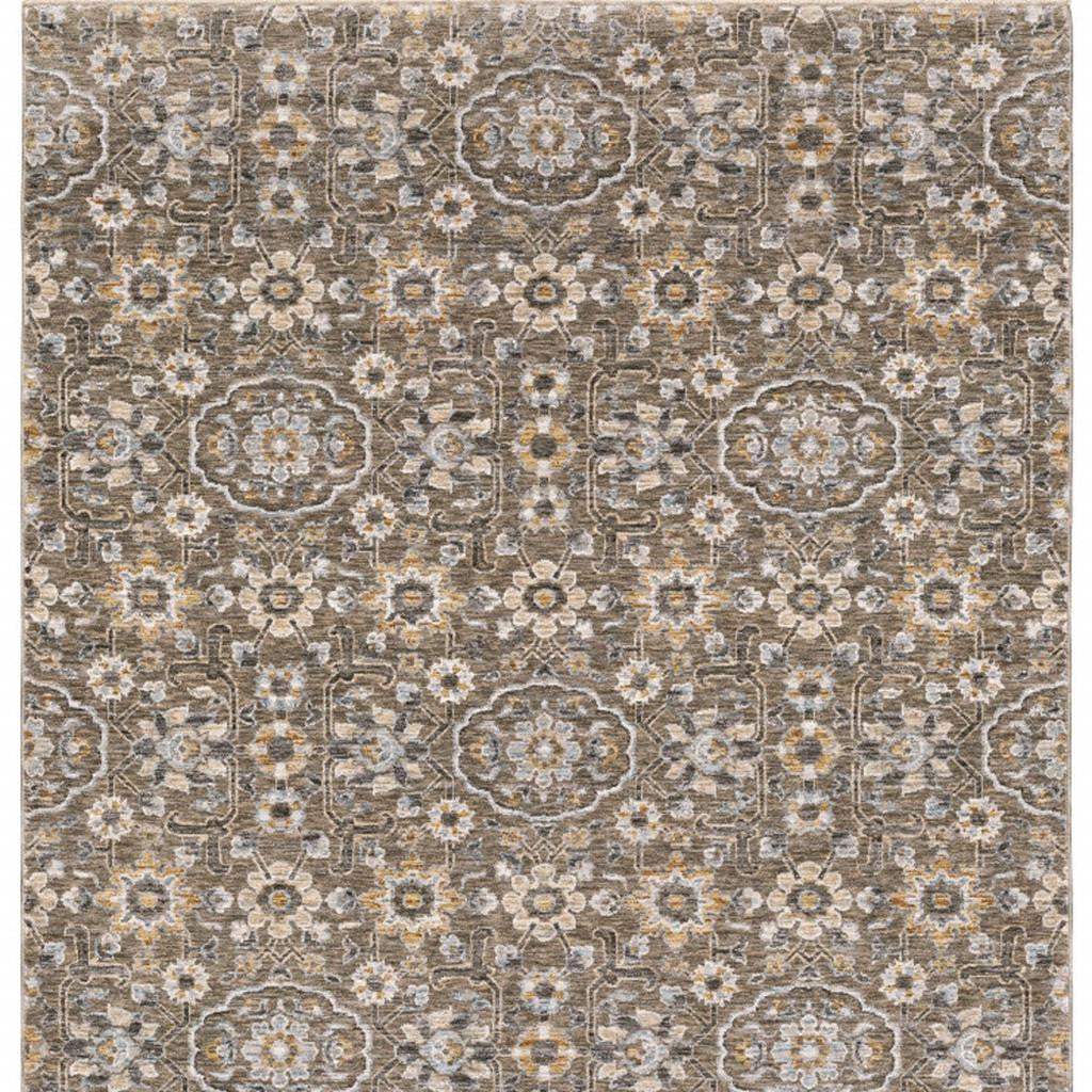 5' X 8' Grey And Tan Floral Power Loom Stain Resistant Area Rug With Fringe - Homeroots - Flyclothing LLC