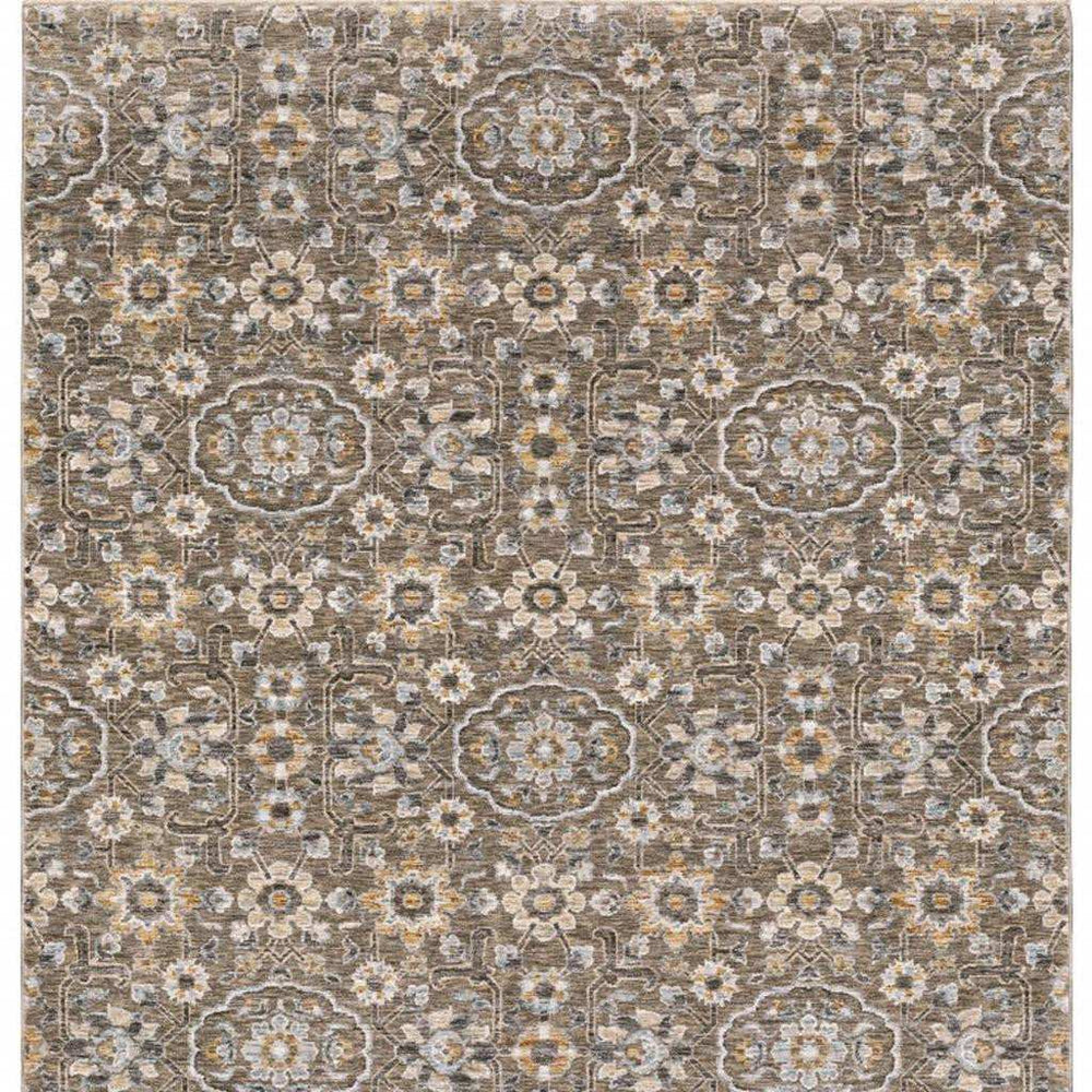 5' X 8' Grey And Tan Floral Power Loom Stain Resistant Area Rug With Fringe - Homeroots - Flyclothing LLC