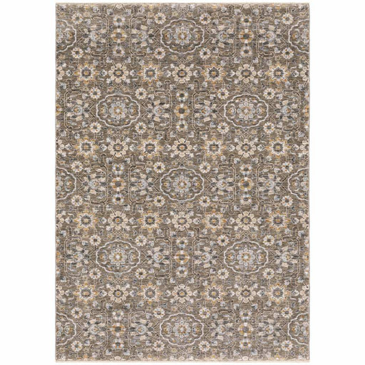 5' X 8' Grey And Tan Floral Power Loom Stain Resistant Area Rug With Fringe - Homeroots - Flyclothing LLC