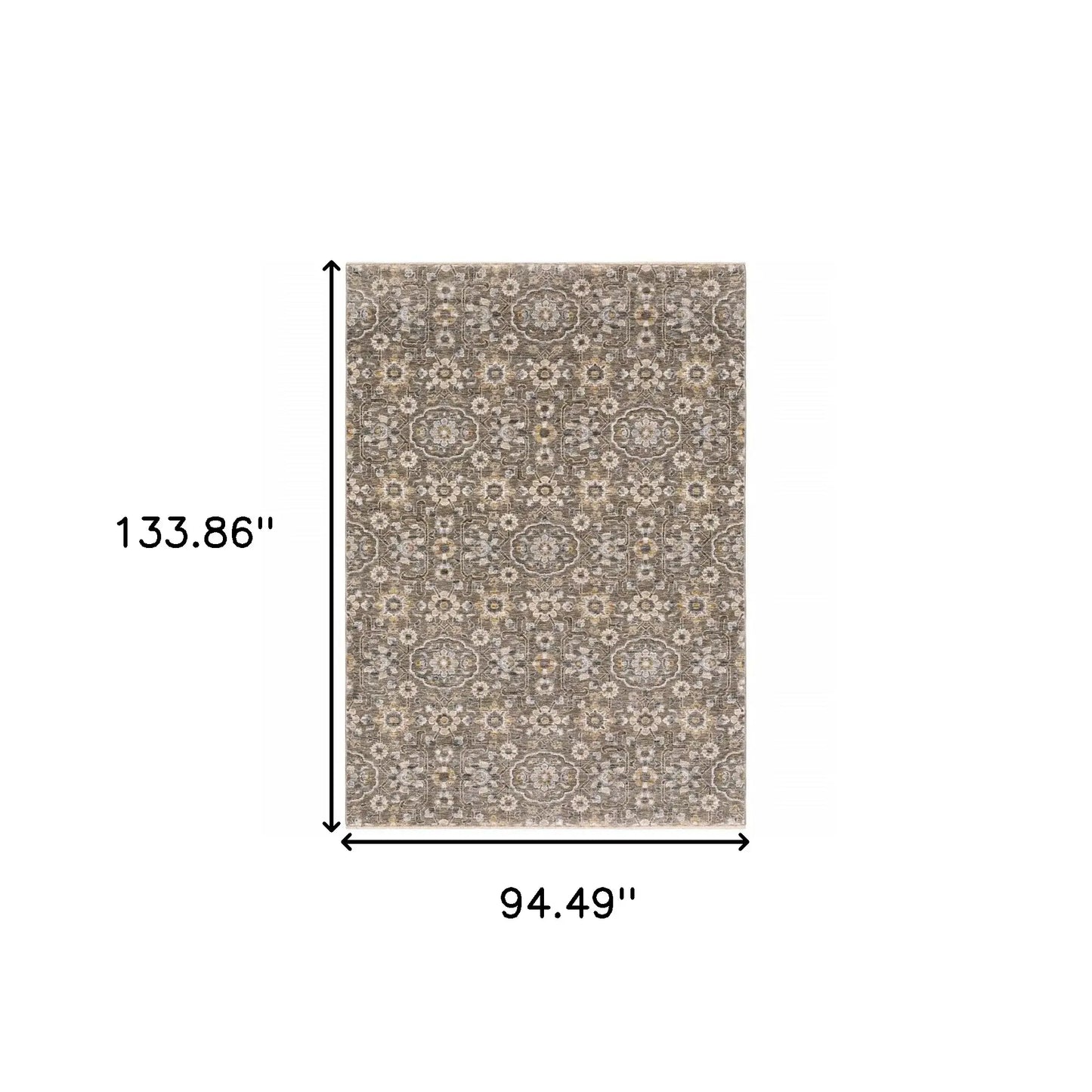 8' X 11' Grey And Tan Floral Power Loom Stain Resistant Area Rug With Fringe - Homeroots - Flyclothing LLC