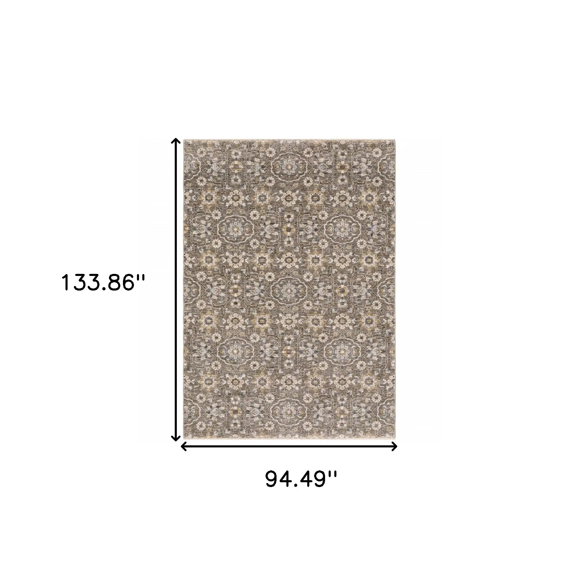 8' X 11' Grey And Tan Floral Power Loom Stain Resistant Area Rug With Fringe - Homeroots - Flyclothing LLC
