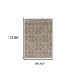 8' X 11' Grey And Tan Floral Power Loom Stain Resistant Area Rug With Fringe - Homeroots - Flyclothing LLC