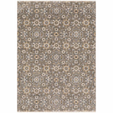 10' X 13' Grey And Tan Floral Power Loom Stain Resistant Area Rug With Fringe