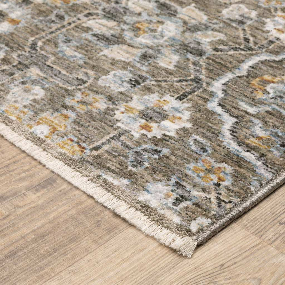 10' X 13' Grey And Tan Floral Power Loom Stain Resistant Area Rug With Fringe - Homeroots - Flyclothing LLC
