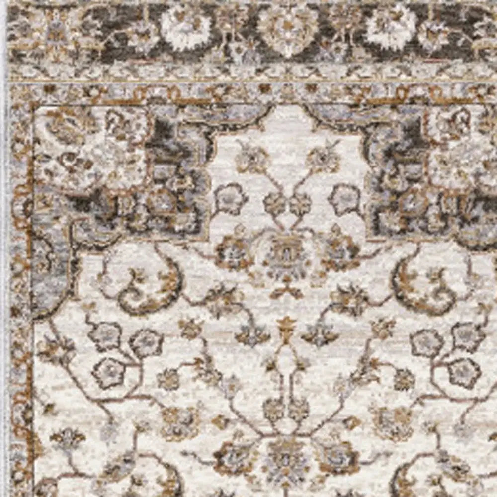 2' X 8' Ivory And Blue Oriental Power Loom Stain Resistant Runner Rug With Fringe - Homeroots - Flyclothing LLC