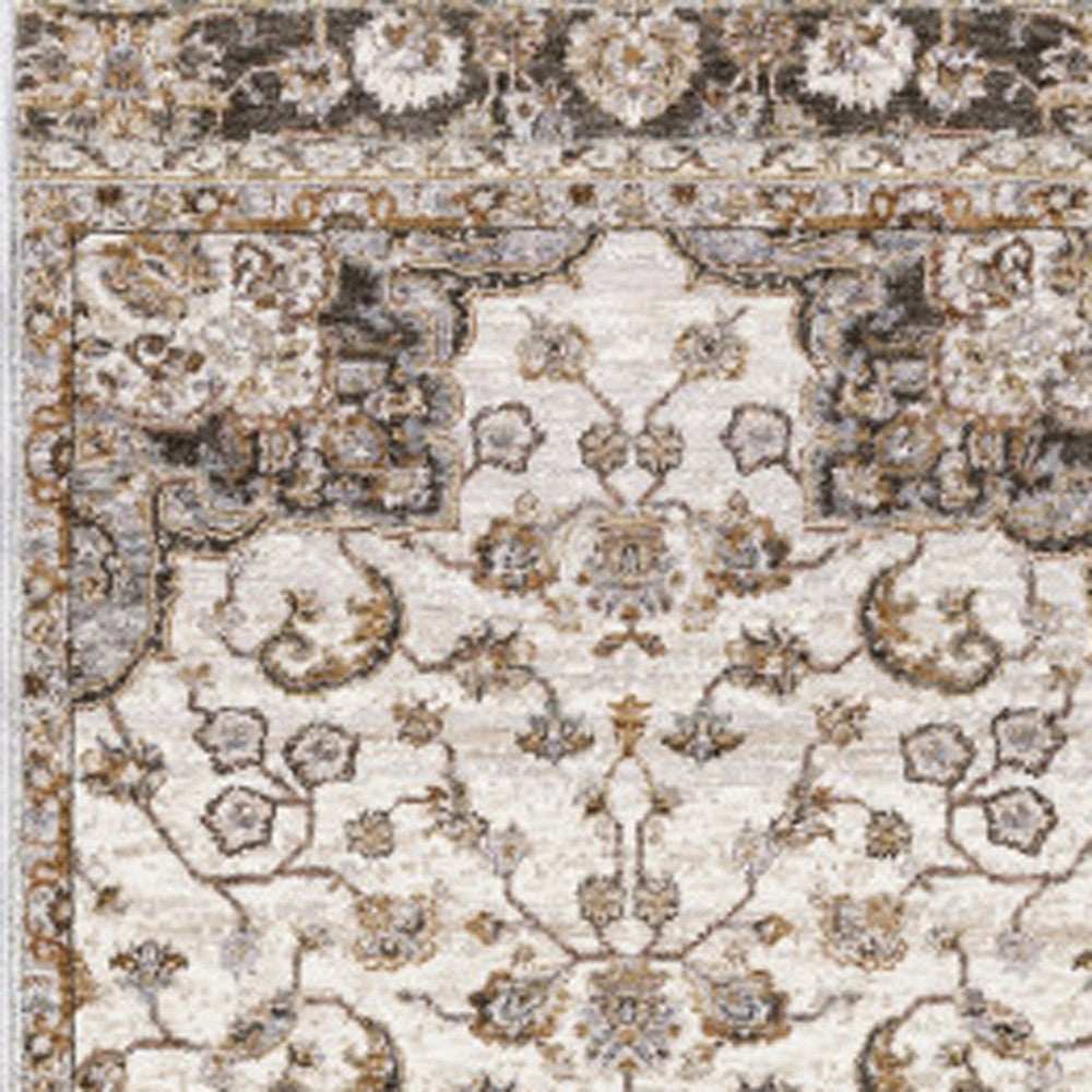 2' X 8' Ivory And Blue Oriental Power Loom Stain Resistant Runner Rug With Fringe - Homeroots - Flyclothing LLC