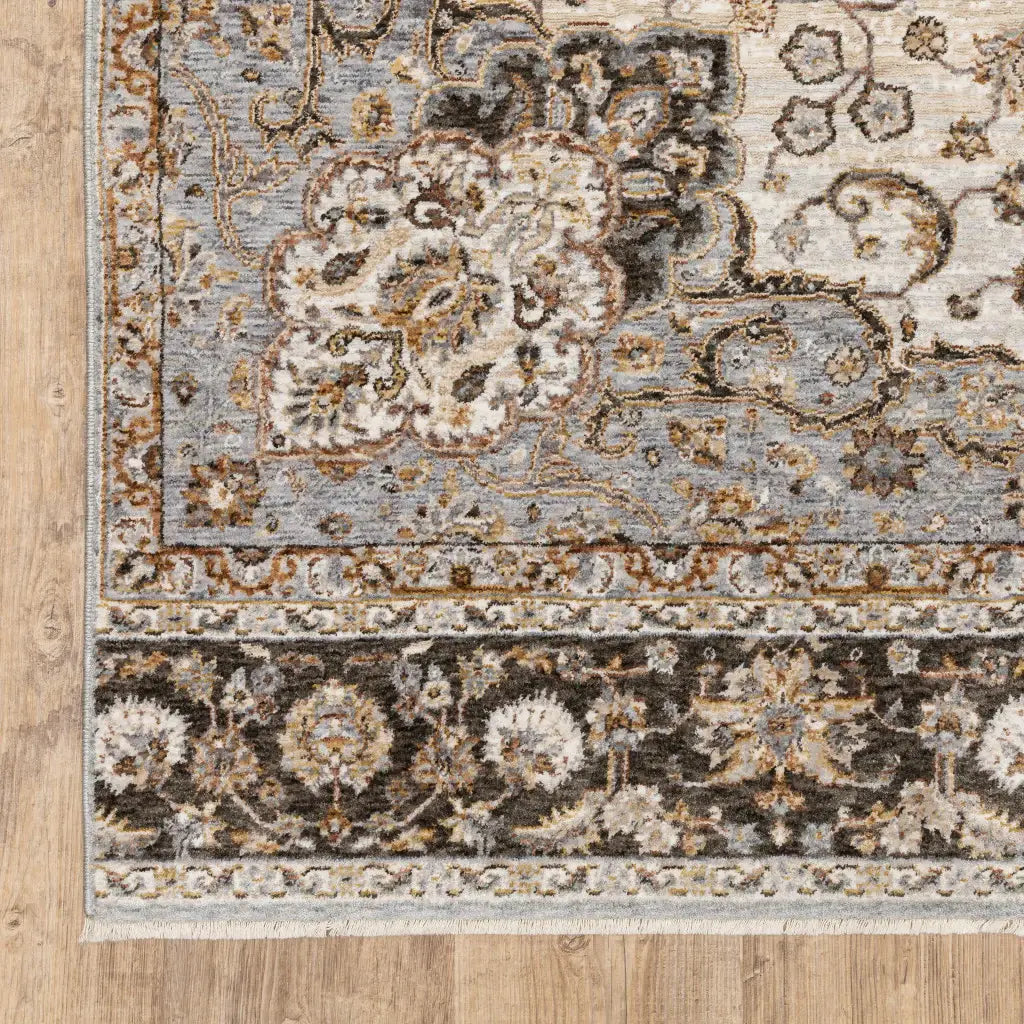 2' X 3' Ivory And Blue Oriental Power Loom Stain Resistant Area Rug With Fringe - Homeroots - Flyclothing LLC
