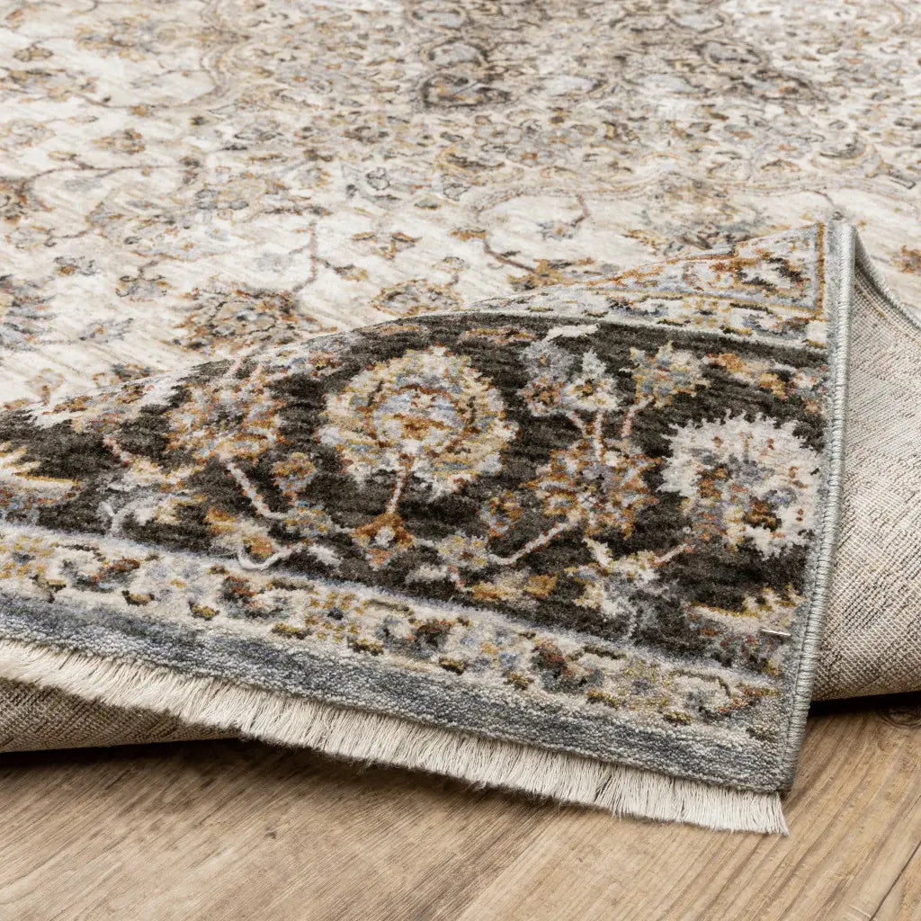 2' X 3' Ivory And Blue Oriental Power Loom Stain Resistant Area Rug With Fringe - Homeroots - Flyclothing LLC