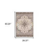 3' X 5' Ivory And Blue Oriental Power Loom Stain Resistant Area Rug With Fringe - Homeroots - Flyclothing LLC