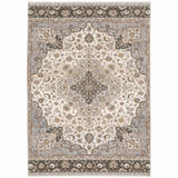 5' X 8' Ivory And Blue Oriental Power Loom Stain Resistant Area Rug With Fringe - Homeroots - Flyclothing LLC