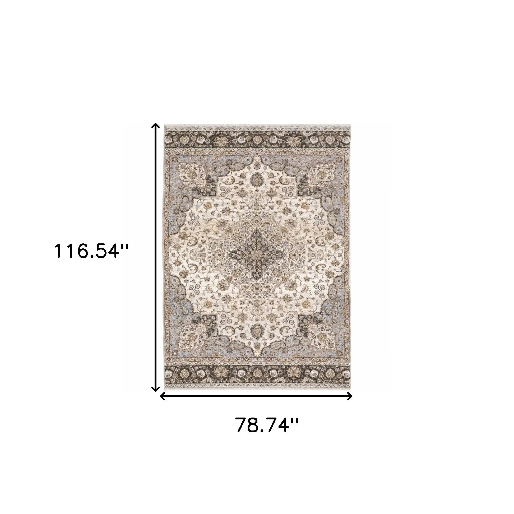 6' X 9' Ivory And Blue Oriental Power Loom Stain Resistant Area Rug With Fringe - Homeroots - Flyclothing LLC