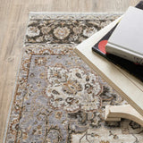 10' X 13' Ivory And Blue Oriental Power Loom Stain Resistant Area Rug With Fringe - Homeroots - Flyclothing LLC