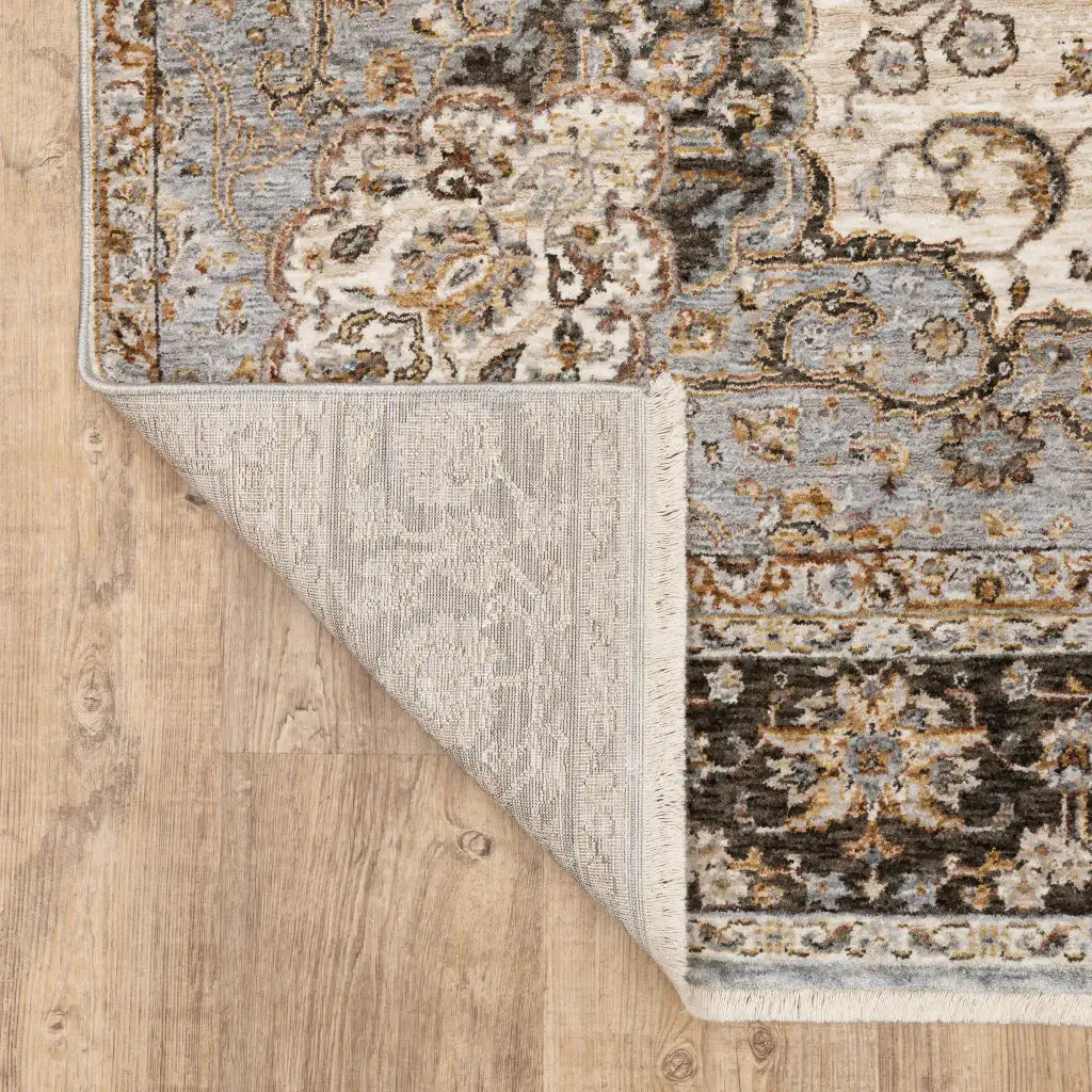 10' X 13' Ivory And Blue Oriental Power Loom Stain Resistant Area Rug With Fringe - Homeroots - Flyclothing LLC