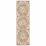 2' X 8' Gold And Ivory Oriental Power Loom Stain Resistant Runner Rug With Fringe - Homeroots - Flyclothing LLC