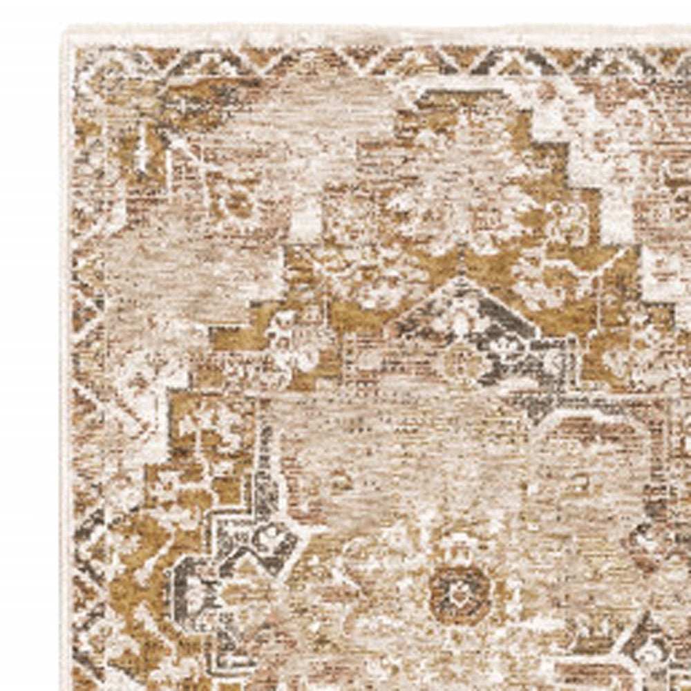 2' X 8' Gold And Ivory Oriental Power Loom Stain Resistant Runner Rug With Fringe - Homeroots - Flyclothing LLC