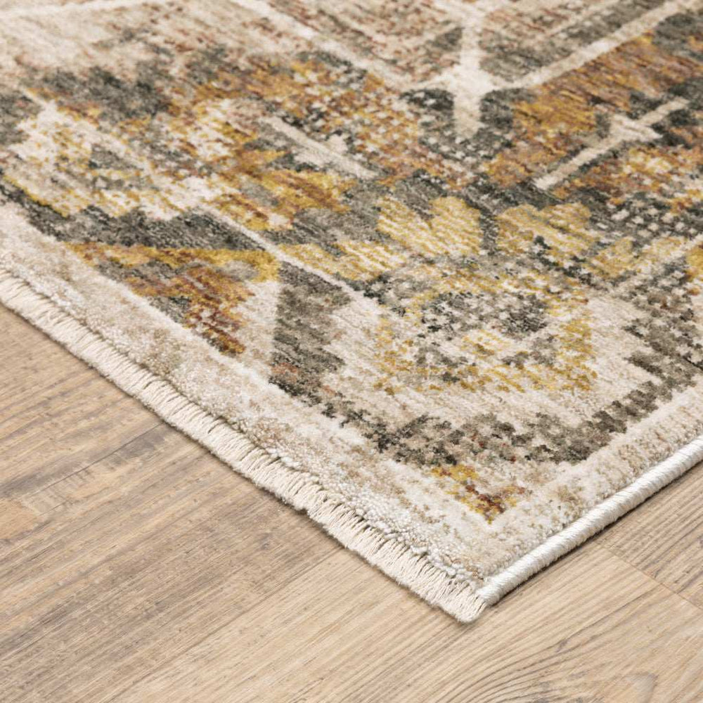 2' X 8' Gold And Ivory Oriental Power Loom Stain Resistant Runner Rug With Fringe - Homeroots - Flyclothing LLC