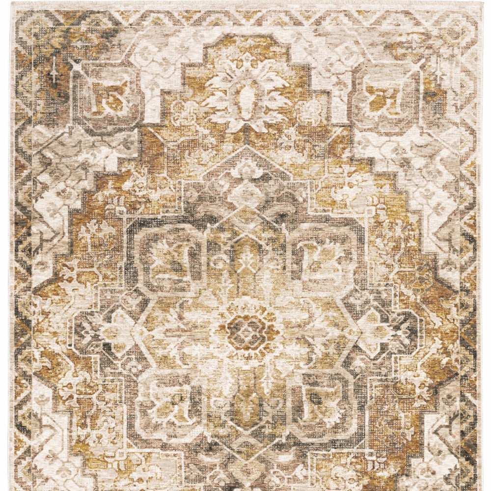 2' X 3' Gold And Ivory Oriental Power Loom Stain Resistant Area Rug With Fringe - Homeroots - Flyclothing LLC