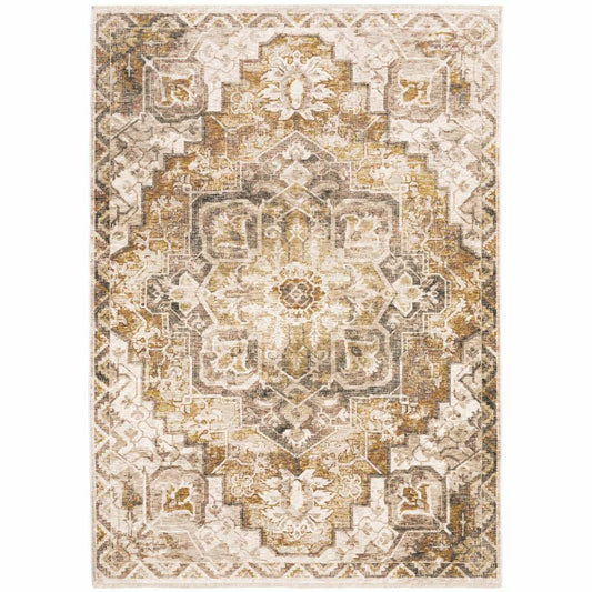 2' X 3' Gold And Ivory Oriental Power Loom Stain Resistant Area Rug With Fringe - Homeroots - Flyclothing LLC