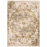 2' X 3' Gold And Ivory Oriental Power Loom Stain Resistant Area Rug With Fringe - Homeroots