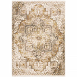 3' X 5' Gold And Ivory Oriental Power Loom Stain Resistant Area Rug With Fringe - Homeroots - Flyclothing LLC