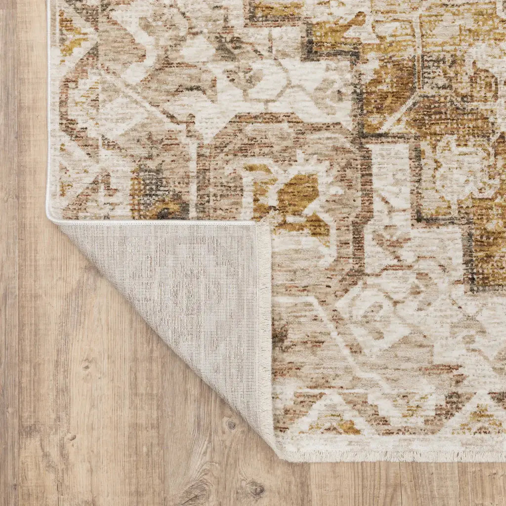 5' X 8' Gold And Ivory Oriental Power Loom Stain Resistant Area Rug With Fringe - Homeroots - Flyclothing LLC