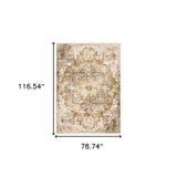 6' X 9' Gold And Ivory Oriental Power Loom Stain Resistant Area Rug With Fringe - Homeroots - Flyclothing LLC