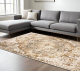 8' X 11' Gold And Ivory Oriental Power Loom Stain Resistant Area Rug With Fringe - Homeroots - Flyclothing LLC