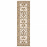 2' X 8' Ivory And Gold Oriental Power Loom Stain Resistant Runner Rug With Fringe - Homeroots - Flyclothing LLC