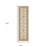 2' X 8' Ivory And Gold Oriental Power Loom Stain Resistant Runner Rug With Fringe - Homeroots - Flyclothing LLC