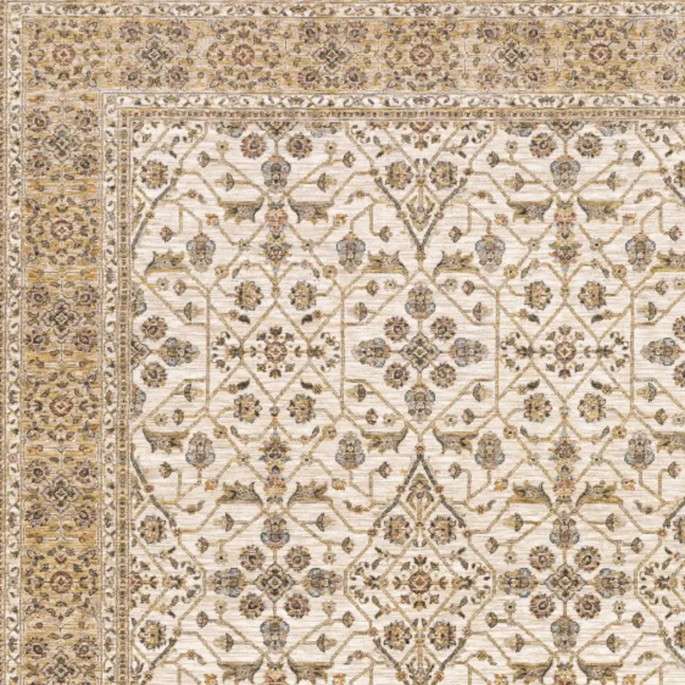2' X 3' Ivory And Gold Oriental Power Loom Stain Resistant Area Rug With Fringe - Homeroots - Flyclothing LLC