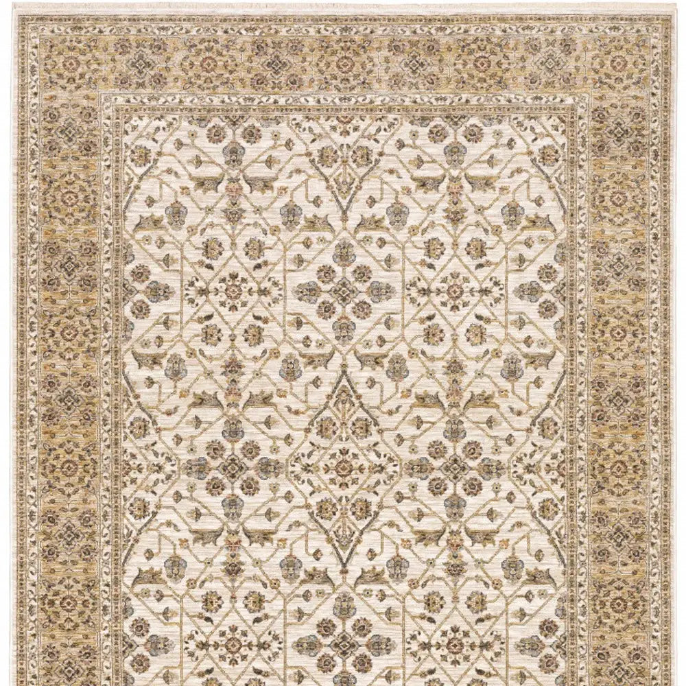 2' X 3' Ivory And Gold Oriental Power Loom Stain Resistant Area Rug With Fringe - Homeroots - Flyclothing LLC