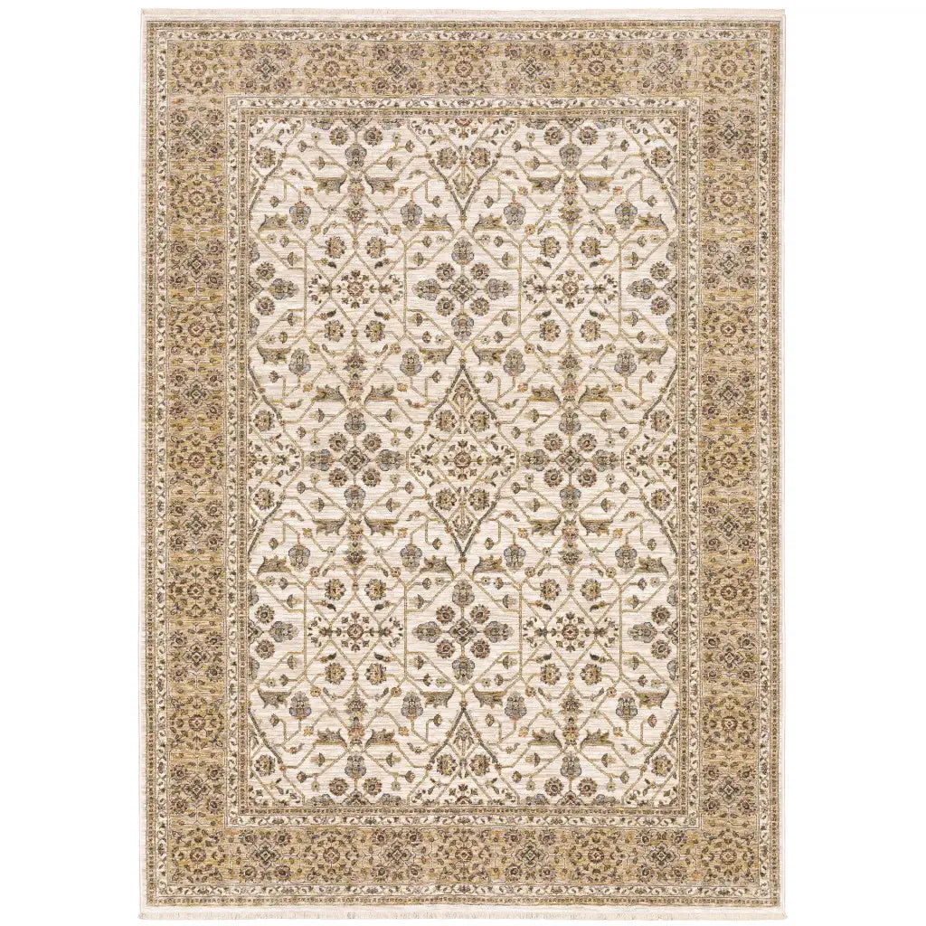 3' X 5' Ivory And Gold Oriental Power Loom Stain Resistant Area Rug With Fringe - Homeroots - Flyclothing LLC