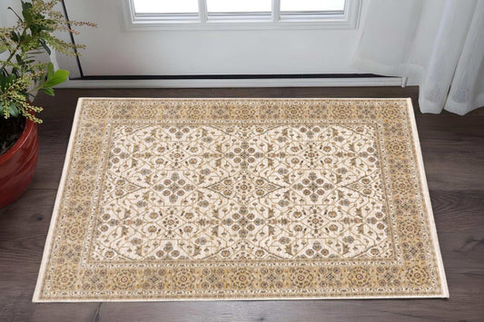 3' X 5' Ivory And Gold Oriental Power Loom Stain Resistant Area Rug With Fringe - Homeroots - Flyclothing LLC