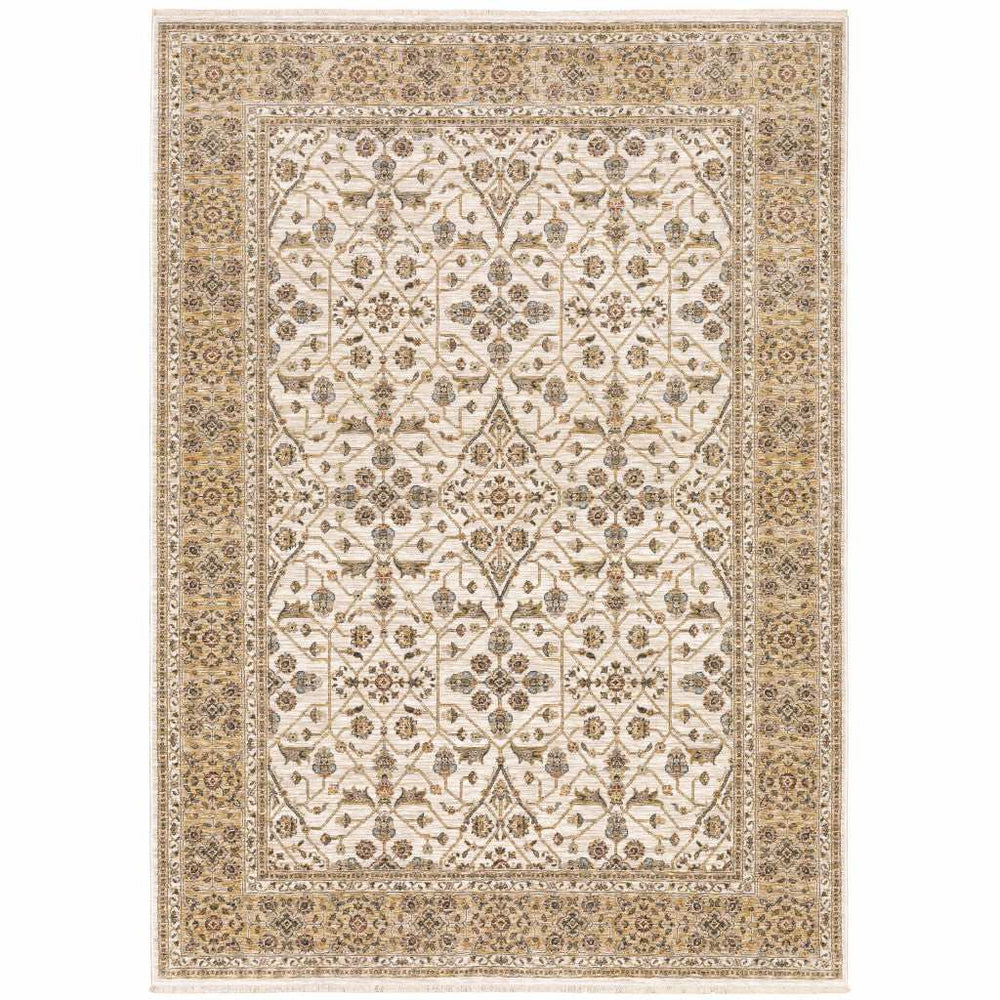 5' X 8' Ivory And Gold Oriental Power Loom Stain Resistant Area Rug With Fringe - Homeroots - Flyclothing LLC