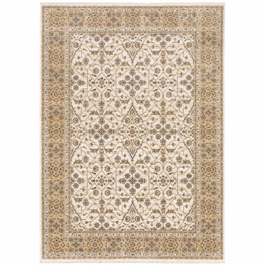 6' X 9' Ivory And Gold Oriental Power Loom Stain Resistant Area Rug With Fringe - Homeroots - Flyclothing LLC