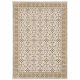 8' X 11' Ivory And Gold Oriental Power Loom Stain Resistant Area Rug With Fringe - Homeroots - Flyclothing LLC