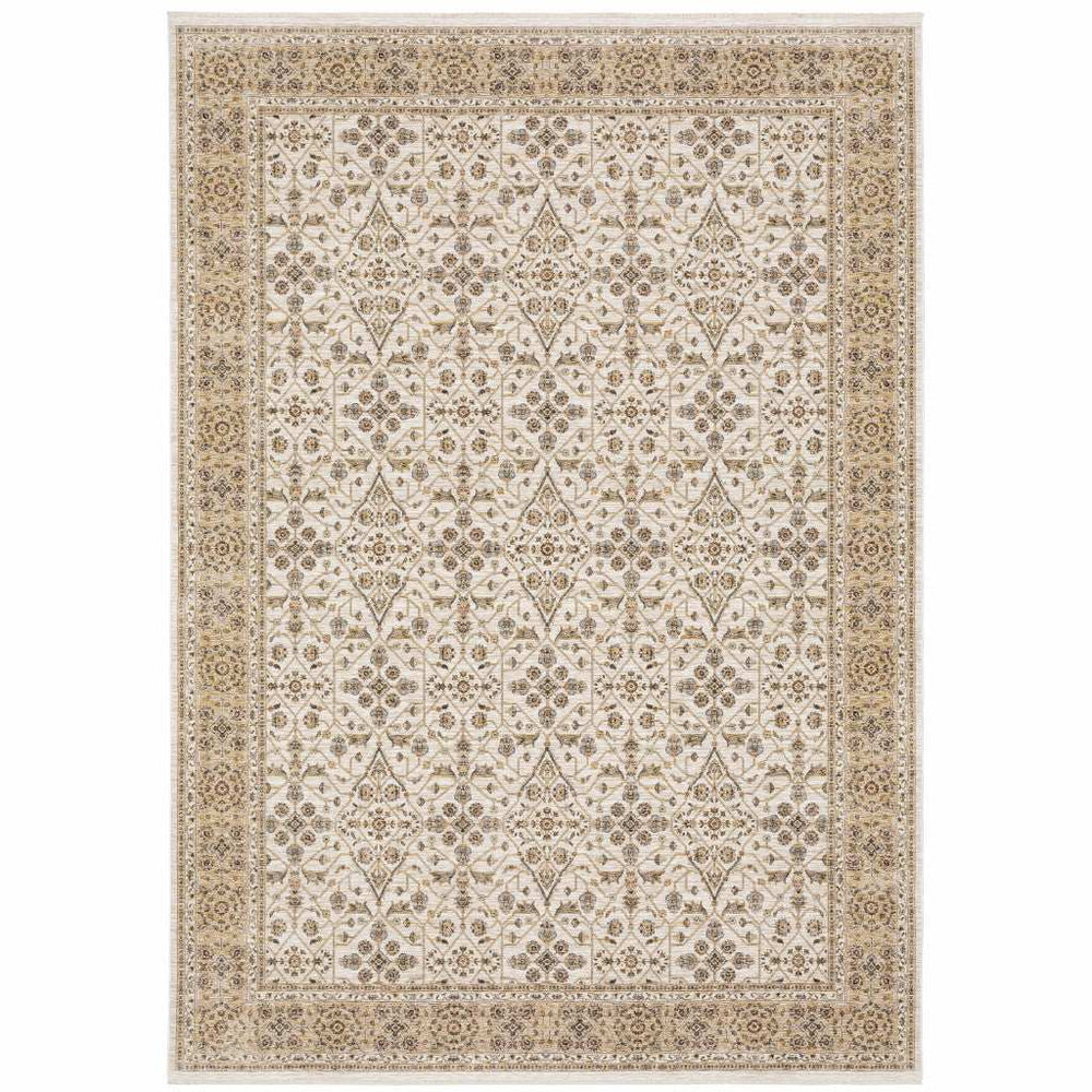 8' X 11' Ivory And Gold Oriental Power Loom Stain Resistant Area Rug With Fringe - Homeroots - Flyclothing LLC