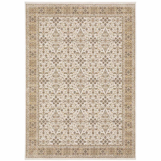 8' X 11' Ivory And Gold Oriental Power Loom Stain Resistant Area Rug With Fringe - Homeroots - Flyclothing LLC