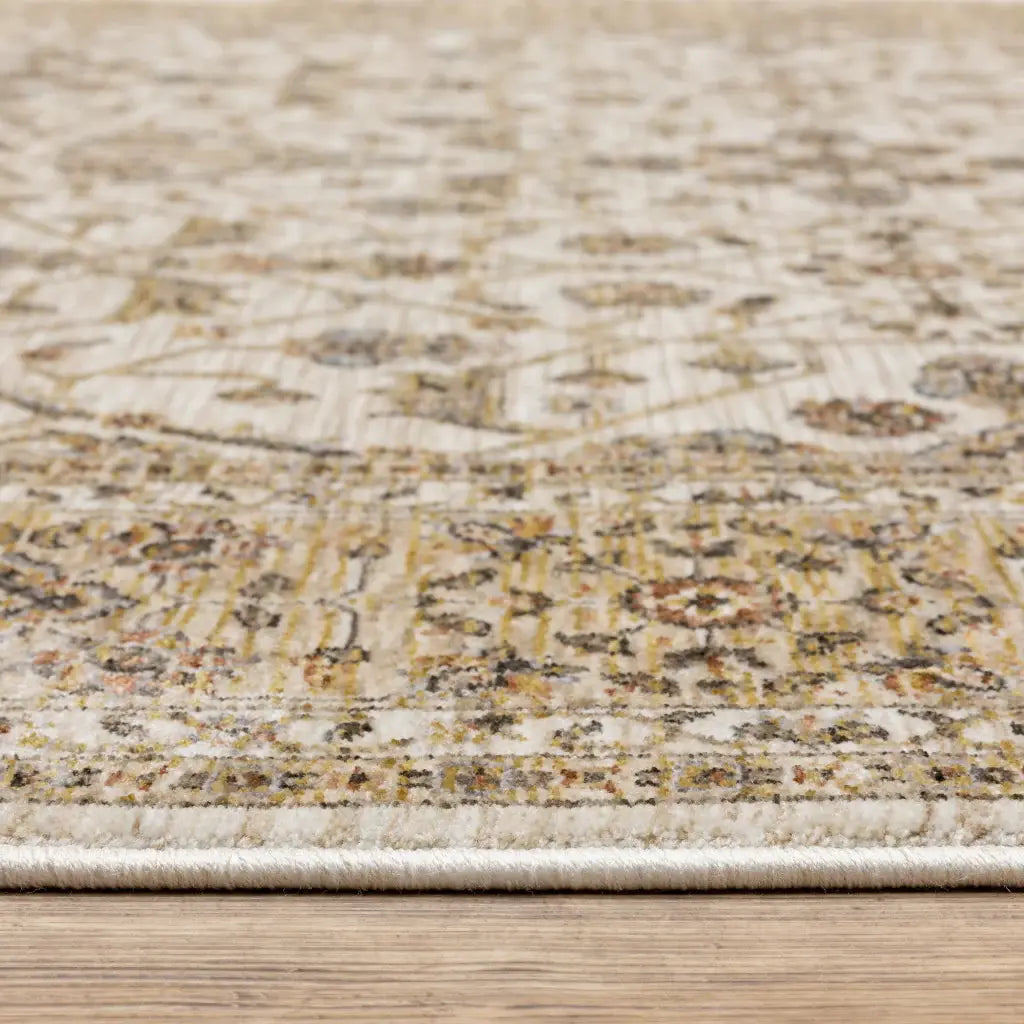 8' X 11' Ivory And Gold Oriental Power Loom Stain Resistant Area Rug With Fringe - Homeroots - Flyclothing LLC
