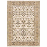 10' X 13' Ivory And Gold Oriental Power Loom Stain Resistant Area Rug With Fringe - Homeroots - Flyclothing LLC