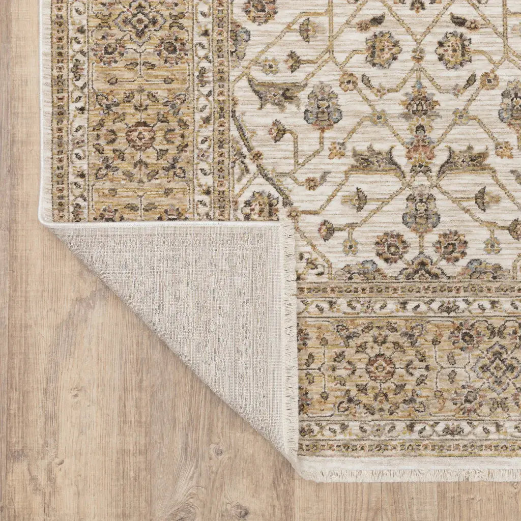 10' X 13' Ivory And Gold Oriental Power Loom Stain Resistant Area Rug With Fringe - Homeroots - Flyclothing LLC