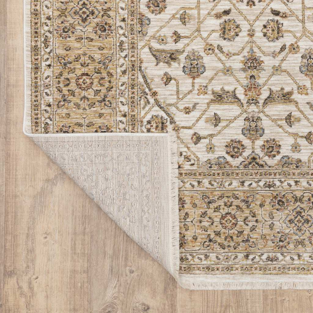 10' X 13' Ivory And Gold Oriental Power Loom Stain Resistant Area Rug With Fringe - Homeroots - Flyclothing LLC