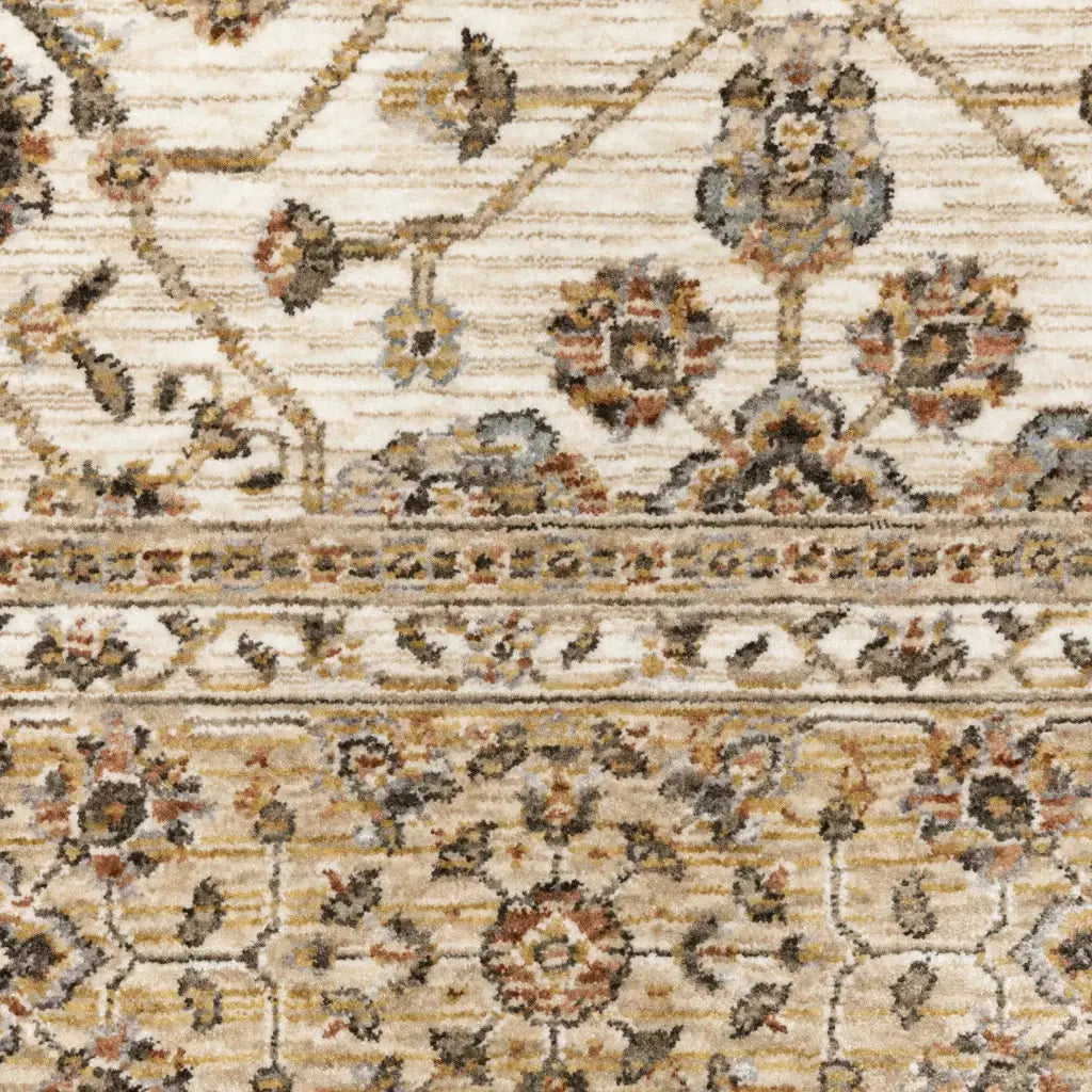 10' X 13' Ivory And Gold Oriental Power Loom Stain Resistant Area Rug With Fringe - Homeroots - Flyclothing LLC