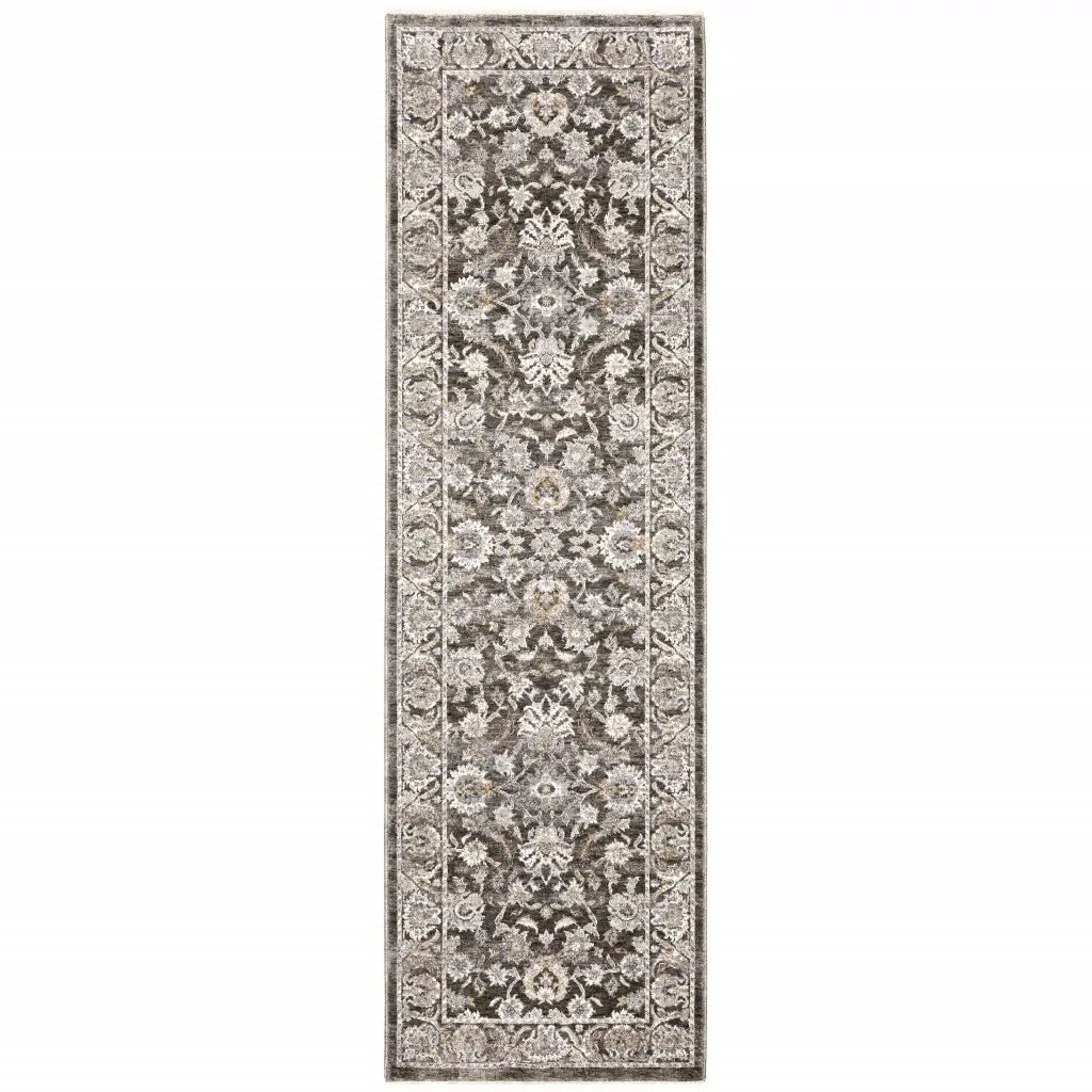 2' X 8' Grey And Ivory Oriental Power Loom Stain Resistant Runner Rug With Fringe - Homeroots - Flyclothing LLC