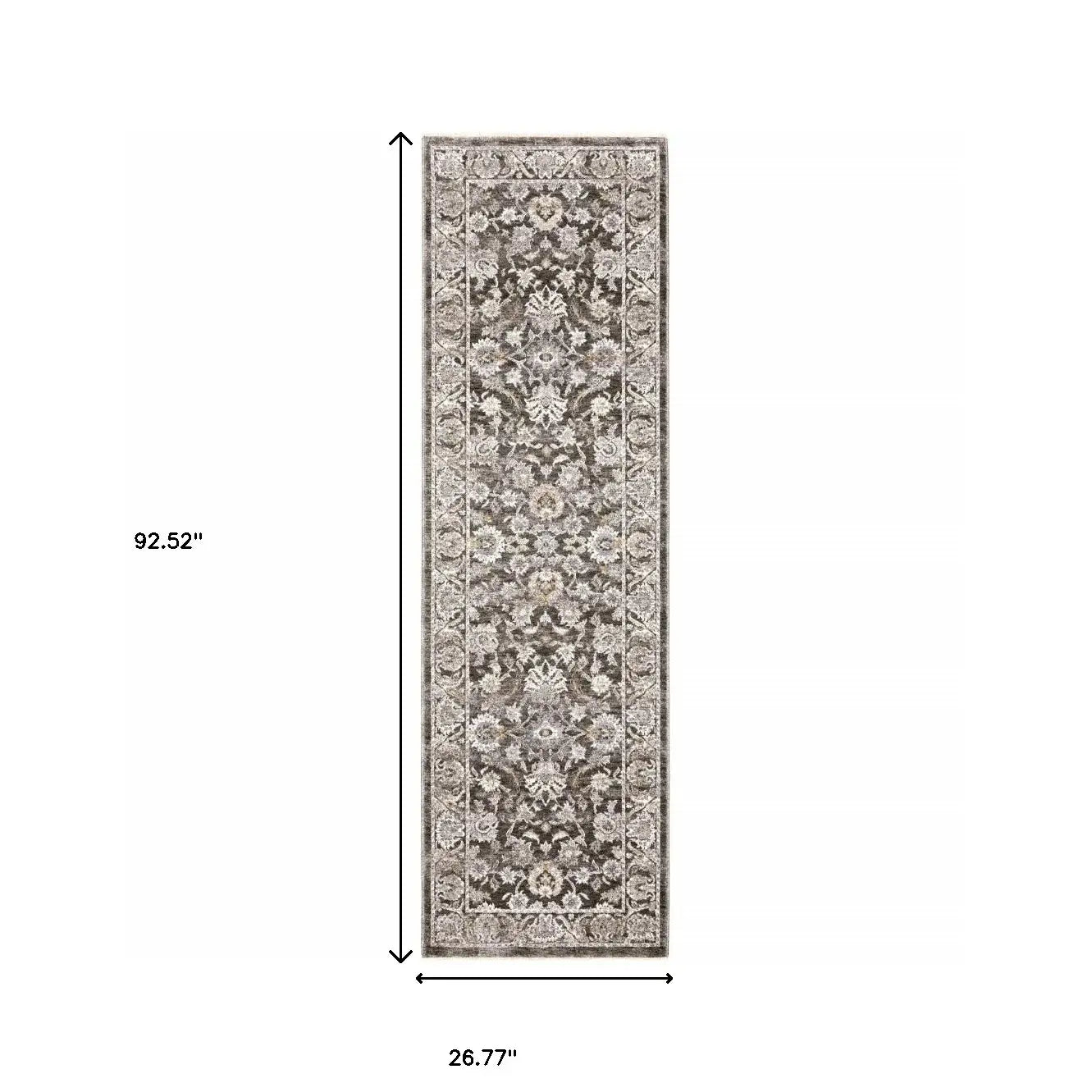 2' X 8' Grey And Ivory Oriental Power Loom Stain Resistant Runner Rug With Fringe - Homeroots - Flyclothing LLC