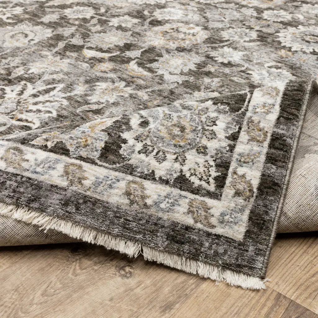 2' X 8' Grey And Ivory Oriental Power Loom Stain Resistant Runner Rug With Fringe - Homeroots - Flyclothing LLC