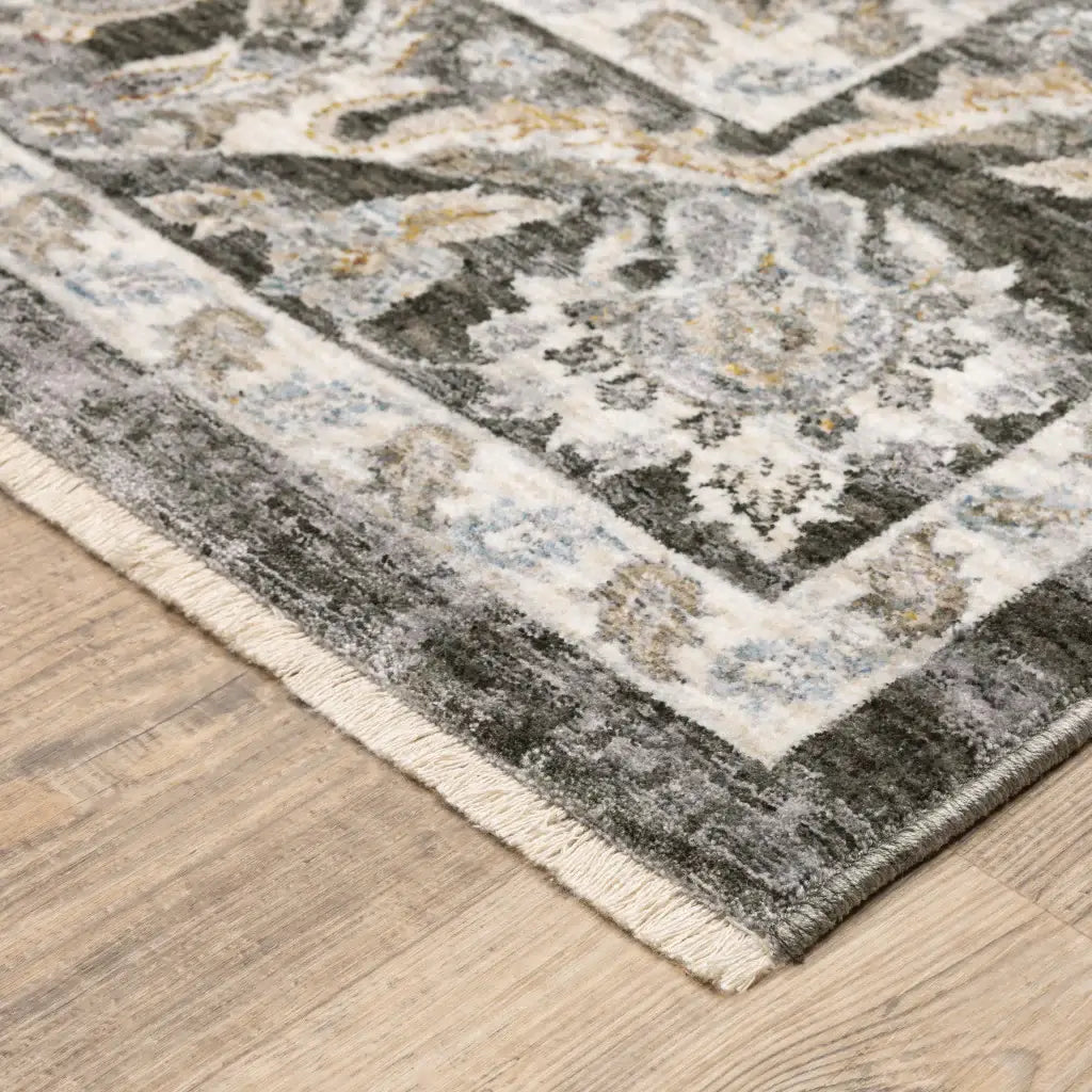 2' X 3' Grey And Ivory Oriental Power Loom Stain Resistant Area Rug With Fringe - Homeroots - Flyclothing LLC