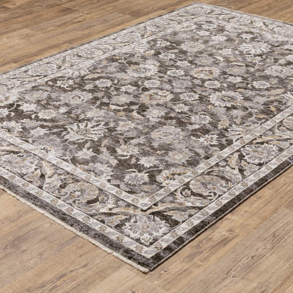 2' X 3' Grey And Ivory Oriental Power Loom Stain Resistant Area Rug With Fringe - Homeroots - Flyclothing LLC