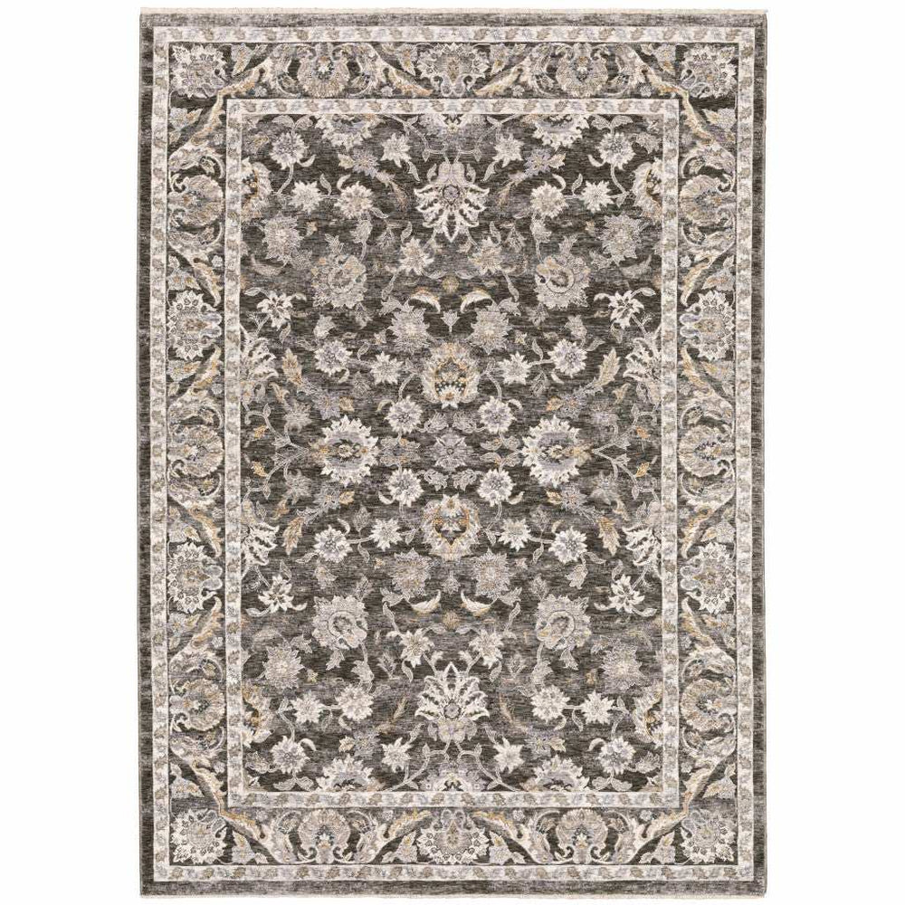 3' X 5' Grey And Ivory Oriental Power Loom Stain Resistant Area Rug With Fringe - Homeroots - Flyclothing LLC